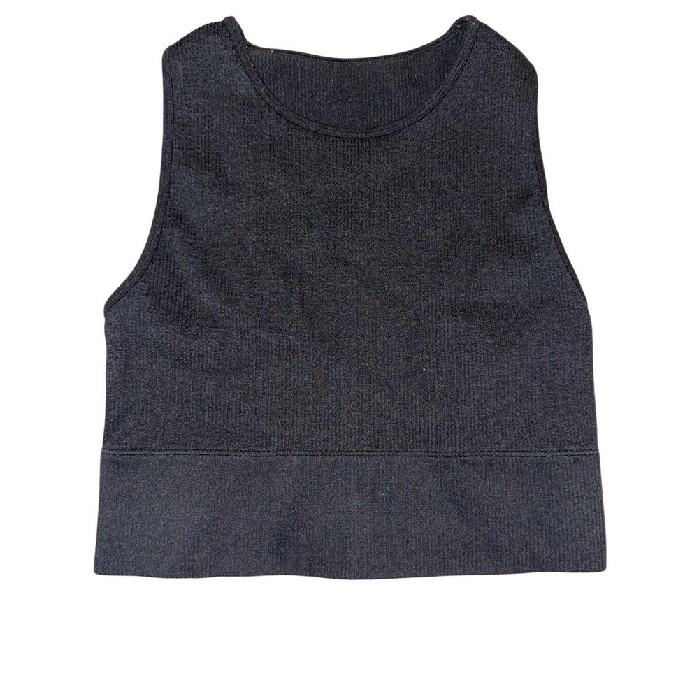 Gilly Hicks Go Recharge Seamless Crop Tank Top Charcoal Black Ribbed Womens M